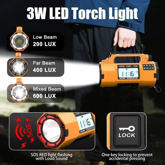 Alt view image 5 of 7 - Hand Crank Emergency Radio with NOAA Weather Alert, Replaceable Battery, Rechargeable Portable Solar SW/AM/FM Radio, Clock SOS Alarm & Flashlight Headphone Jack Emergencies