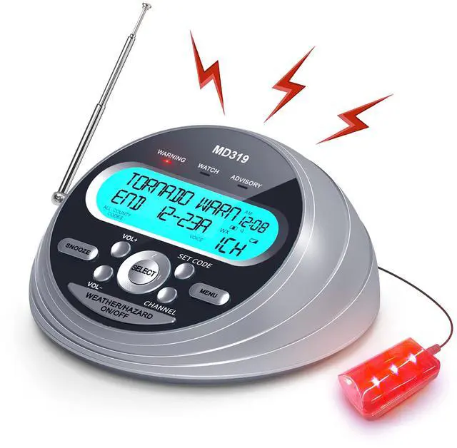Main image of NOAA Weather Alert Radio with S.A.M.E Localized Programming, 23 County Codes & 80+ Emergency Alerts, Battery Backup, Alarm Clock, External Antenna and Warning Light for Home & Emergency