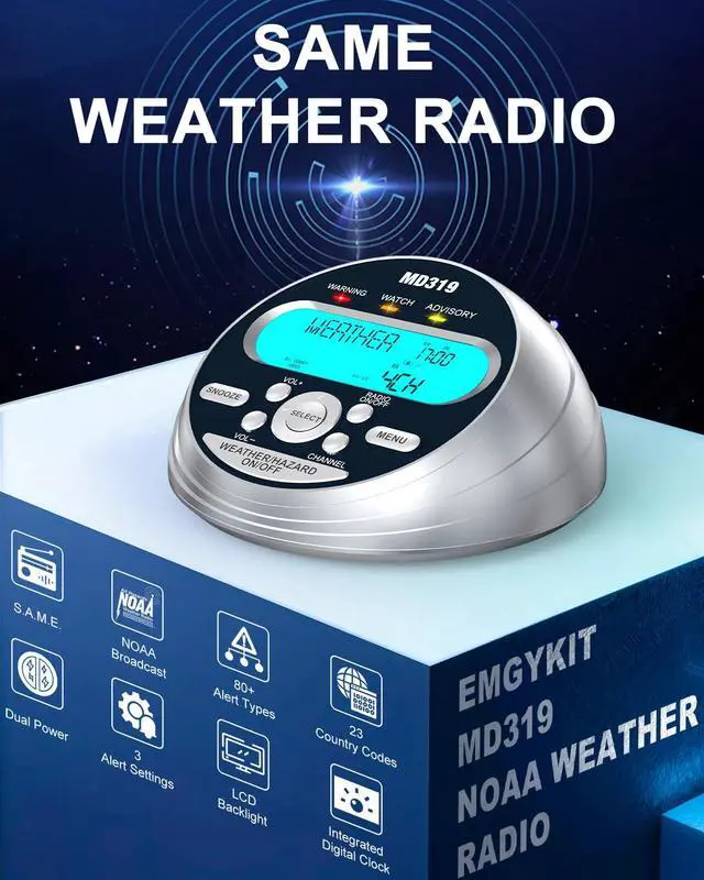 Alt view image 7 of 7 - NOAA Weather Alert Radio with S.A.M.E Localized Programming, 23 County Codes & 80+ Emergency Alerts, Battery Backup, Alarm Clock, External Antenna and Warning Light for Home & Emergency
