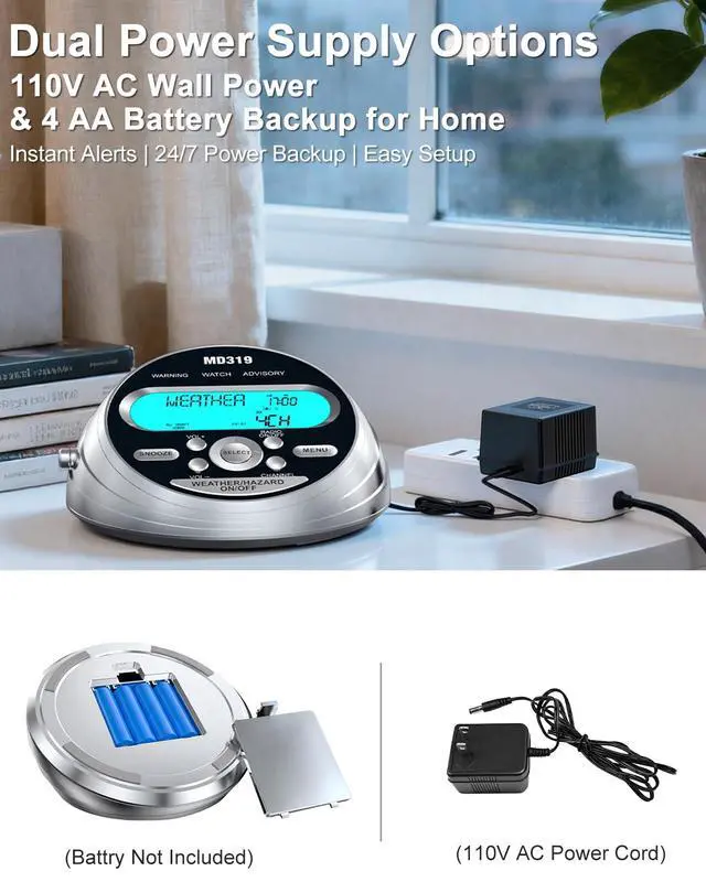 Alt view image 6 of 7 - NOAA Weather Alert Radio with S.A.M.E Localized Programming, 23 County Codes & 80+ Emergency Alerts, Battery Backup, Alarm Clock, External Antenna and Warning Light for Home & Emergency