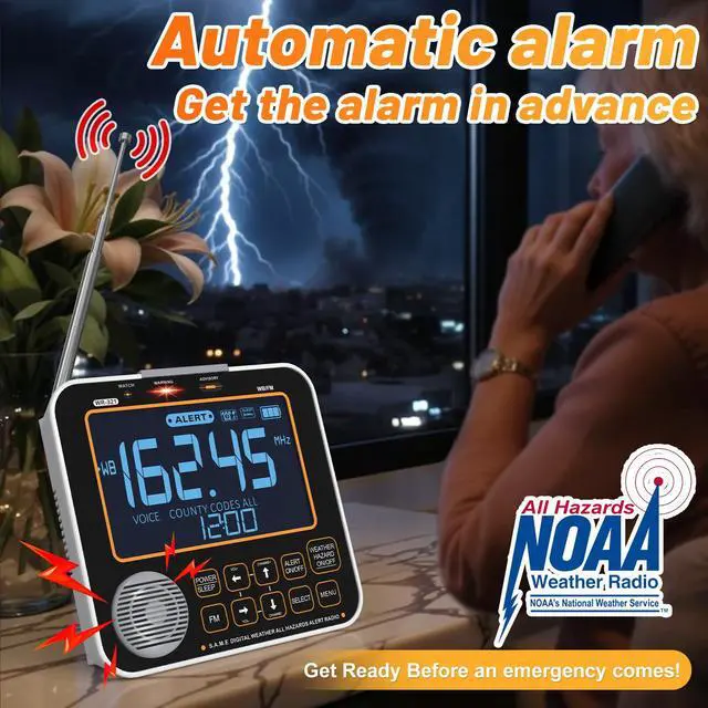 Alt view image 4 of 7 - NOAA Weather Alert Radio for Home - S.A.M.E. Localized Programming, 23 Country Codes & 75+ Emergency Alerts NOAA Weather Radio with Battery Backup External Antenna and Warning Light for Home