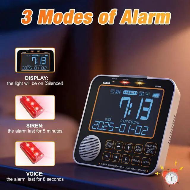 Alt view image 6 of 7 - NOAA Weather Alert Radio for Home - S.A.M.E. Localized Programming, 23 Country Codes & 75+ Emergency Alerts NOAA Weather Radio with Battery Backup External Antenna and Warning Light for Home