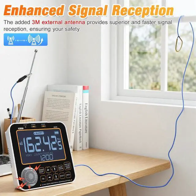 Alt view image 7 of 7 - NOAA Weather Alert Radio for Home - S.A.M.E. Localized Programming, 23 Country Codes & 75+ Emergency Alerts NOAA Weather Radio with Battery Backup External Antenna and Warning Light for Home