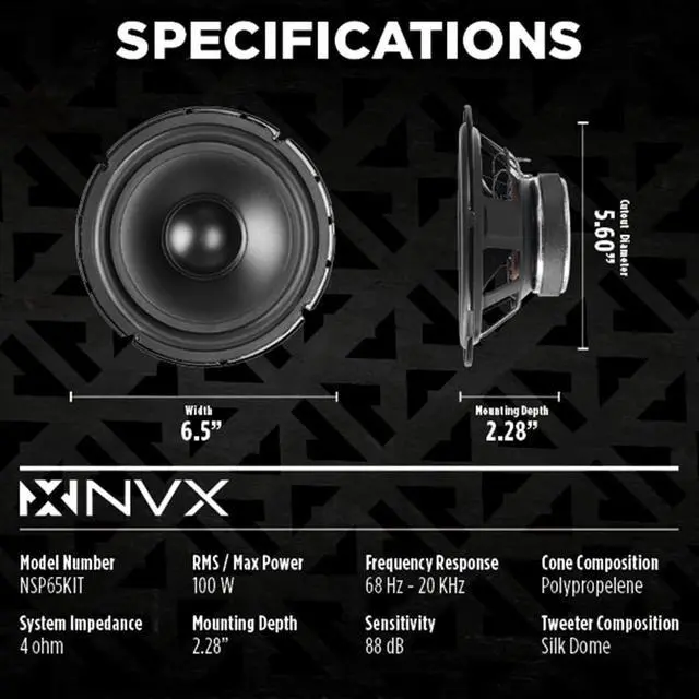 Alt view image 3 of 7 - NSP65KIT 6.5" Car Speakers, 600W Max, 200W RMS, 2-Way Component System w/Silk Dome Tweeters & Passive X-Overs, Easy to Install in Cars/Trucks/Doors (Pair)