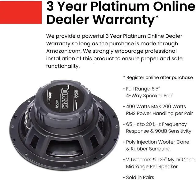 Alt view image 3 of 5 - NX654 Onyx Series 6.5 Inch Car Door Speakers - 400 Watts (per pair), Coaxial, 4 Way, Full Range, 4 Ohms, Sold in Pairs, Bocinas Para Carro