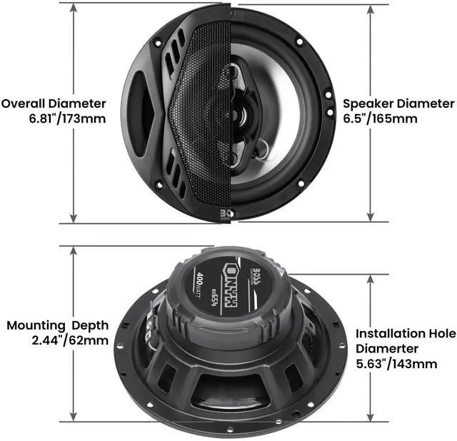 Alt view image 4 of 5 - NX654 Onyx Series 6.5 Inch Car Door Speakers - 400 Watts (per pair), Coaxial, 4 Way, Full Range, 4 Ohms, Sold in Pairs, Bocinas Para Carro