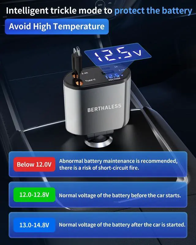 Alt view image 6 of 6 - Retractable Car Charger, 4 in 1 Fast Charging Car Charger with USB-C & USB-A, Compatible with iPhone 17/16/15/14/13/12/11,Galaxy,Pixel, Car Accessories for Men Women Drivers