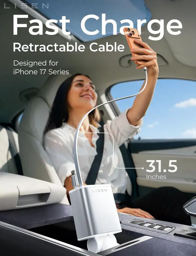 Alt view image 2 of 7 - Retractable Car Charger for iPhone, for iPhone 17 Pro Max 16 15 14 13 12 Plus Mini, Cute 4 in 1 Retractable USB C Car Charger Fast Chareg for Women Men, 84W Fast Charging Car Accessorie