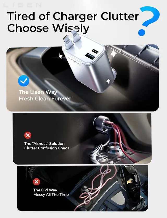 Alt view image 3 of 7 - Retractable Car Charger for iPhone, for iPhone 17 Pro Max 16 15 14 13 12 Plus Mini, Cute 4 in 1 Retractable USB C Car Charger Fast Chareg for Women Men, 84W Fast Charging Car Accessorie