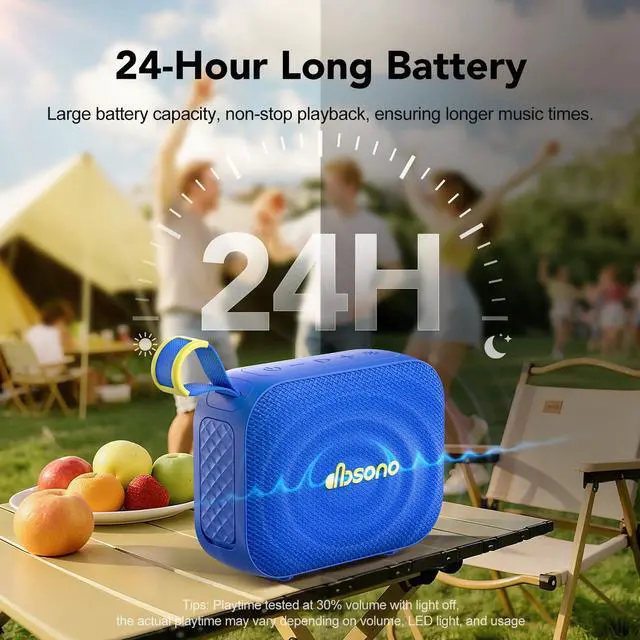 Alt view image 4 of 7 - Portable Bluetooth Speaker Waterproof Gift: IPX5 HD Sound Up to 24H Playtime, TWS Pairing, Wireless Speakers with Lights, Mom Gifts, Outdoor|Travel| Camping|Pool|Beach Essentials Accessories-Blue