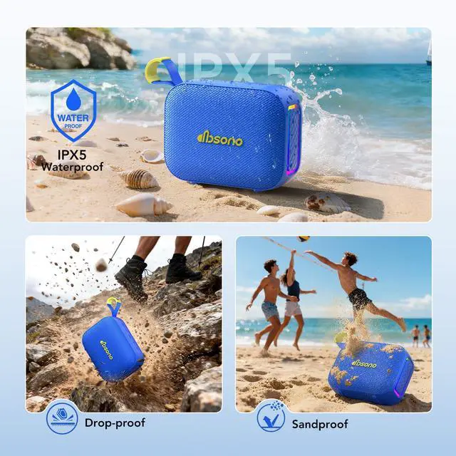 Alt view image 5 of 7 - Portable Bluetooth Speaker Waterproof Gift: IPX5 HD Sound Up to 24H Playtime, TWS Pairing, Wireless Speakers with Lights, Mom Gifts, Outdoor|Travel| Camping|Pool|Beach Essentials Accessories-Blue