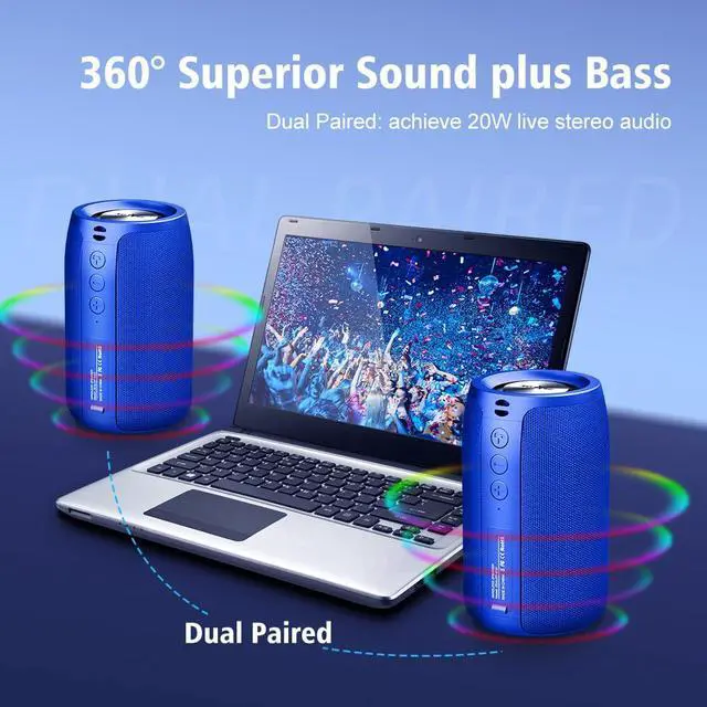 Alt view image 3 of 7 - Bluetooth Speaker, Portable Speaker S32,Wireless for Outdoor,IPX5 Waterproof, Bluetooth 5.0, Dual Pairing, USB, TF Card, AUX for Home & Outdoor Travel Hiking Camping Beach (Blue)