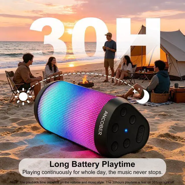 Alt view image 6 of 7 - Bluetooth Speaker Portable Wireless, 20W Stereo Loud Sound, 8 Modes LED Light Show, 30H Playtime, IPX4 Waterproof, TWS Pairing, Built-in Mic, BT5.3 for Outdoor, Party, Travel, Home, Ideal Gift