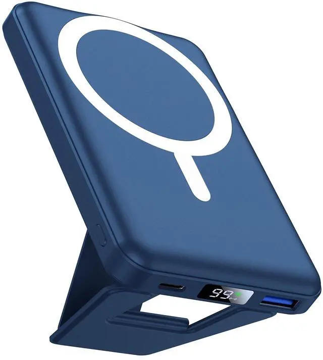 Main image of for Magsafe Power Bank, 10000mAh Foldable Magnetic Battery Pack with LED Display, 3 in 1 Wireless Portable Charger with 22.5W Fast Charging for iPhone 17/16/15/14/13/12 Series-Dark Blue
