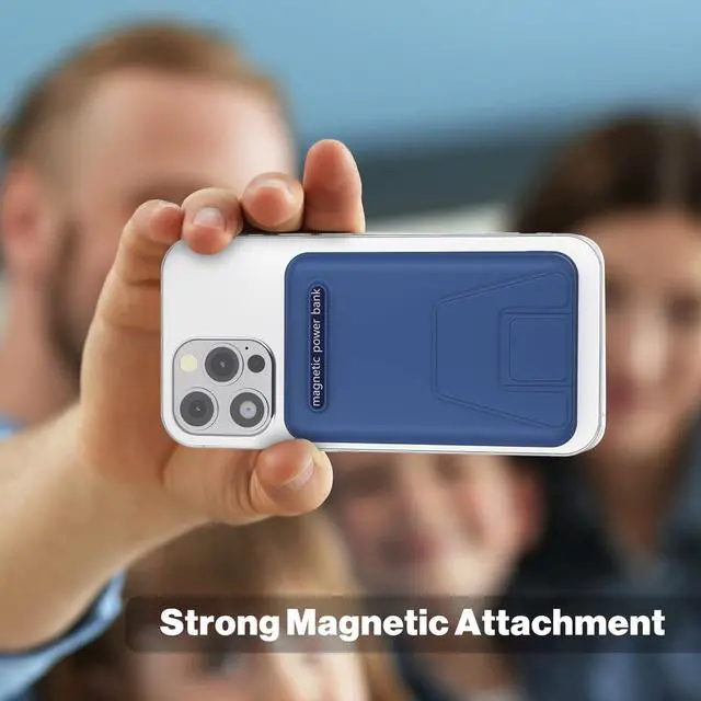 Alt view image 3 of 6 - for Magsafe Power Bank, 10000mAh Foldable Magnetic Battery Pack with LED Display, 3 in 1 Wireless Portable Charger with 22.5W Fast Charging for iPhone 17/16/15/14/13/12 Series-Dark Blue