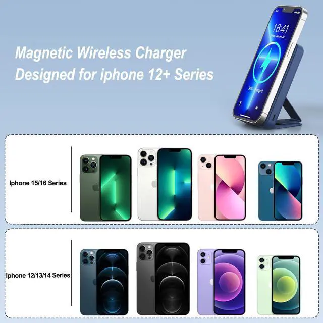 Alt view image 4 of 6 - for Magsafe Power Bank, 10000mAh Foldable Magnetic Battery Pack with LED Display, 3 in 1 Wireless Portable Charger with 22.5W Fast Charging for iPhone 17/16/15/14/13/12 Series-Dark Blue
