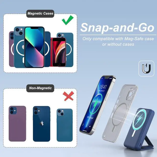 Alt view image 5 of 6 - for Magsafe Power Bank, 10000mAh Foldable Magnetic Battery Pack with LED Display, 3 in 1 Wireless Portable Charger with 22.5W Fast Charging for iPhone 17/16/15/14/13/12 Series-Dark Blue