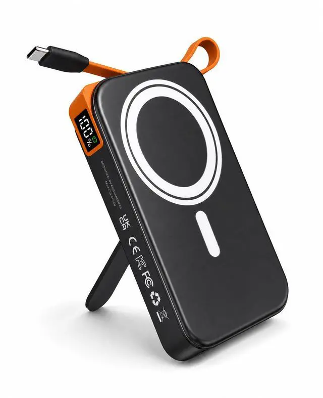 Main image of 3-in-1 Magnetic Portable Charger with Stand, for Magsafe Power Bank Fast Charging, 10000mAh Wireless Battery Pack with Built in USB C Cable, Powerbank for iPhone17/16/15/14/13/12 Travel & Daily Use
