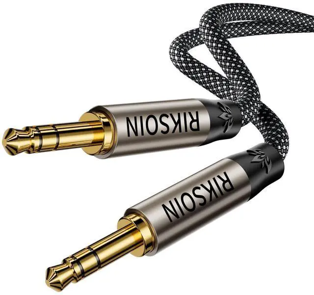 Main image of 3.5mm Nylon Braided Aux Cable, Silver-Plated Wire Core Male to Male Cord for Headphones Car Home Stereos Speaker Compatible with iPhone iPad iPod Echo More-10FT