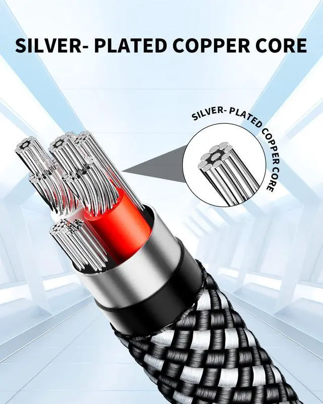 Alt view image 2 of 7 - 3.5mm Nylon Braided Aux Cable, Silver-Plated Wire Core Male to Male Cord for Headphones Car Home Stereos Speaker Compatible with iPhone iPad iPod Echo More-10FT