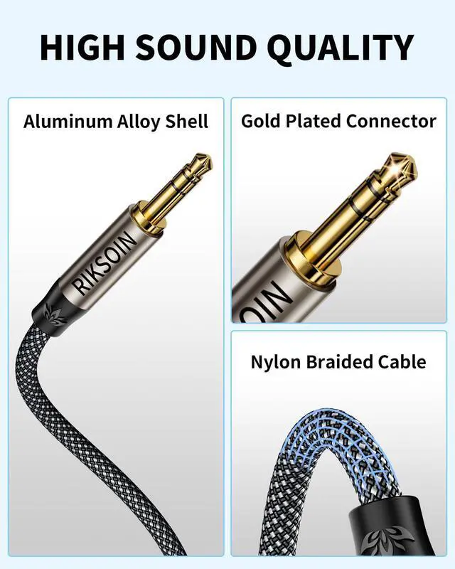 Alt view image 3 of 7 - 3.5mm Nylon Braided Aux Cable, Silver-Plated Wire Core Male to Male Cord for Headphones Car Home Stereos Speaker Compatible with iPhone iPad iPod Echo More-10FT