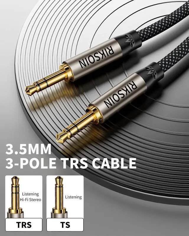 Alt view image 4 of 7 - 3.5mm Nylon Braided Aux Cable, Silver-Plated Wire Core Male to Male Cord for Headphones Car Home Stereos Speaker Compatible with iPhone iPad iPod Echo More-10FT