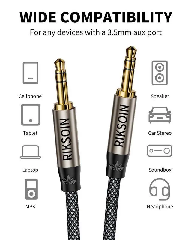 Alt view image 6 of 7 - 3.5mm Nylon Braided Aux Cable, Silver-Plated Wire Core Male to Male Cord for Headphones Car Home Stereos Speaker Compatible with iPhone iPad iPod Echo More-10FT