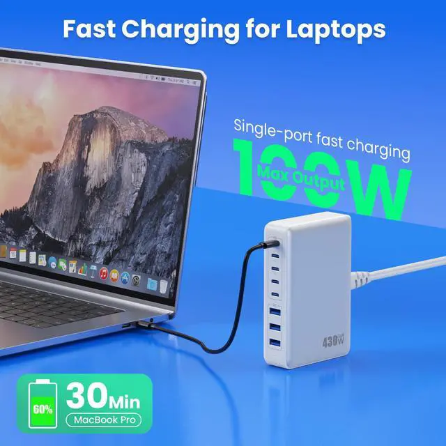 Alt view image 3 of 7 - USB C Charger 430W USB C Charger Block, 8-Ports GaN IV Fast Charging Station Hub,PD 100W Laptop Charger Adapter,for MacBook Pro/Air/iPad/iPhone16/15/14/Apple Watch/DELL/Samsung for Home Office