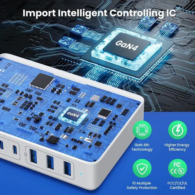 Alt view image 4 of 7 - USB C Charger 430W USB C Charger Block, 8-Ports GaN IV Fast Charging Station Hub,PD 100W Laptop Charger Adapter,for MacBook Pro/Air/iPad/iPhone16/15/14/Apple Watch/DELL/Samsung for Home Office