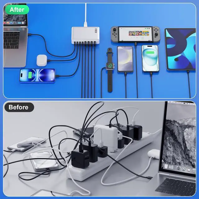 Alt view image 7 of 7 - USB C Charger 430W USB C Charger Block, 8-Ports GaN IV Fast Charging Station Hub,PD 100W Laptop Charger Adapter,for MacBook Pro/Air/iPad/iPhone16/15/14/Apple Watch/DELL/Samsung for Home Office