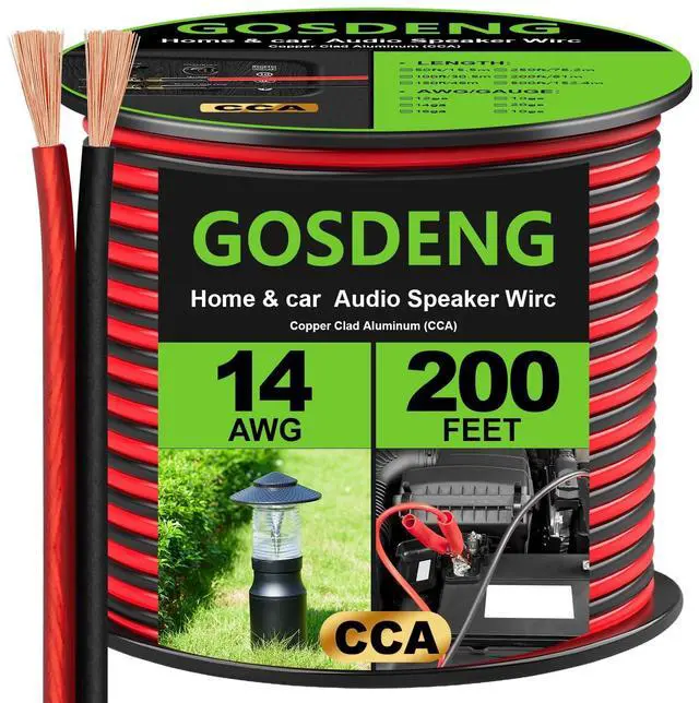 Main image of 14 Gauge Speaker Wire- 200 ft Spec Soft Touch Audio Wire for Car Stereos, Home Theater, Surround Sound - Flexible 14 AWG Speaker Cable - Red/Black