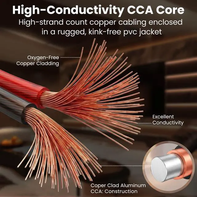 Alt view image 6 of 7 - 14 Gauge Speaker Wire 100 ft,Speaker Cable with Foot Markers & Polarity Markings,14 Gauge Wire for Car Audio & Home Theater Speakers,Audio Cable for DIY Installations,CCA(Black Red)