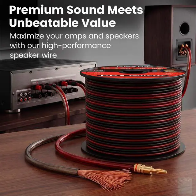 Alt view image 7 of 7 - 14 Gauge Speaker Wire 100 ft,Speaker Cable with Foot Markers & Polarity Markings,14 Gauge Wire for Car Audio & Home Theater Speakers,Audio Cable for DIY Installations,CCA(Black Red)