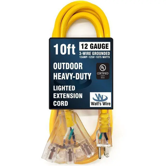 Alt view image 6 of 6 - 10 ft Outdoor Extension Cord Waterproof - 12 Gauge Heavy Duty Extension Cord Splitter Outdoor 10 ft - Lighted Outdoor Extension Cords with Multiple Outlets - Watts Wire - 10' Grounded