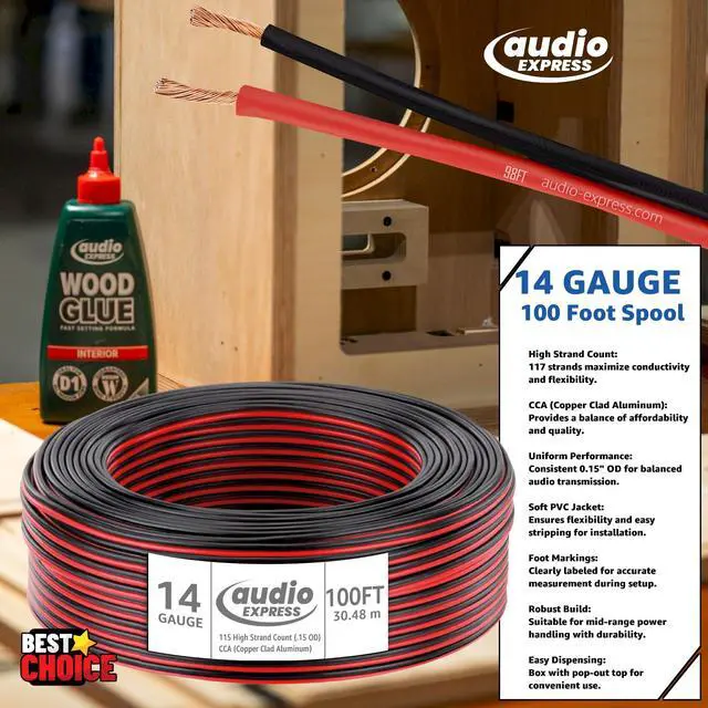 Alt view image 2 of 2 - 100ft 14-Gauge Audio Stereo Speaker Wire Cable,100 Feet,30.48 Meters,2 Conductor,Flexible Red-Black PVC, CCA,Dispensing Box,Home Theater, HiFi,Auto,Hook-Up,117 High Strand Count (.15 OD)