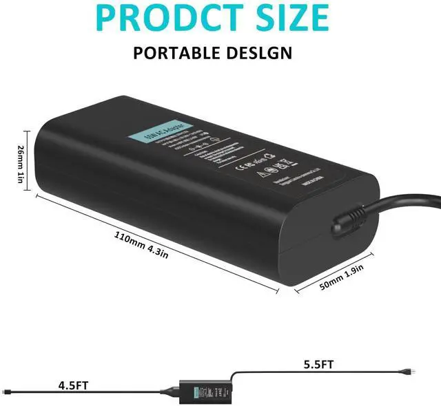 Alt view image 2 of 7 - 65W USBC Laptop Charger Compatible with Dell Latitude 5450 5420 5350 7450 7430 7420, XPS 13, Inspiron 14 16, Chromebook 3100, Replacement for Dell Laptop 65 Watt USBC AC Aadpter Power Supply
