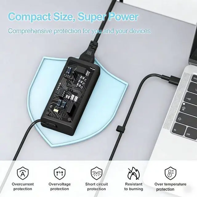 Alt view image 3 of 7 - 65W USBC Laptop Charger Compatible with Dell Latitude 5450 5420 5350 7450 7430 7420, XPS 13, Inspiron 14 16, Chromebook 3100, Replacement for Dell Laptop 65 Watt USBC AC Aadpter Power Supply