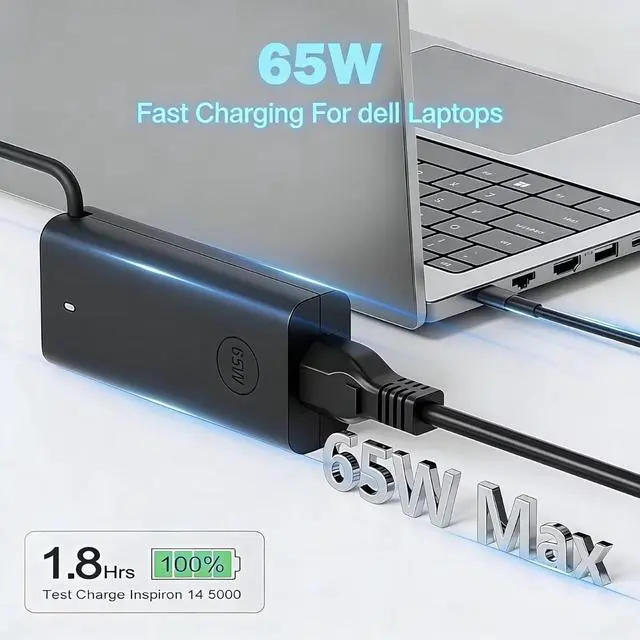 Alt view image 4 of 7 - 65W USBC Laptop Charger Compatible with Dell Latitude 5450 5420 5350 7450 7430 7420, XPS 13, Inspiron 14 16, Chromebook 3100, Replacement for Dell Laptop 65 Watt USBC AC Aadpter Power Supply