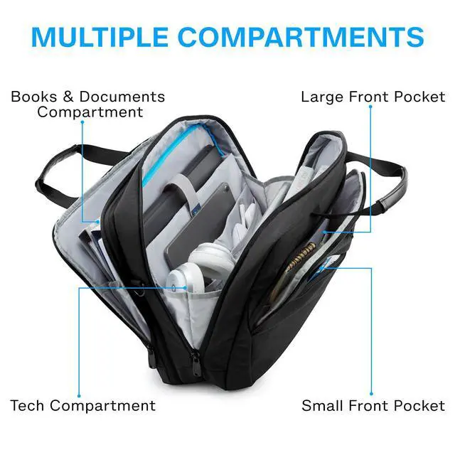 Alt view image 3 of 7 - 18 Inch Laptop Bag, Expandable Briefcase, Computer Bag Men Women, Laptop Shoulder Bag, Work Bag Business Travel Office - Black