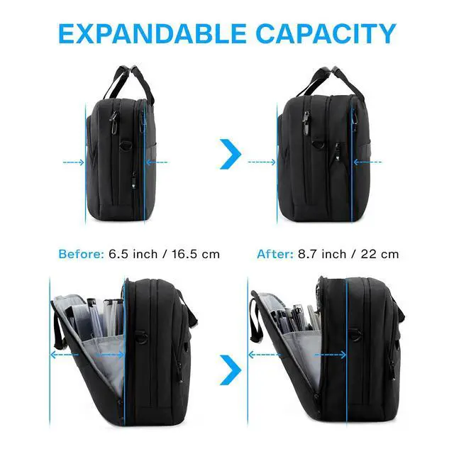 Alt view image 4 of 7 - 18 Inch Laptop Bag, Expandable Briefcase, Computer Bag Men Women, Laptop Shoulder Bag, Work Bag Business Travel Office - Black