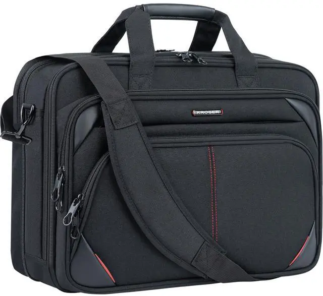 Main image of Laptop Bag 17.3 Inch Premium Laptop Briefcase, Expandable Water Repellent Laptop Shoulder Messenger Bag Durable Computer Case for Business/Travel/Men/Women (Black/Red)