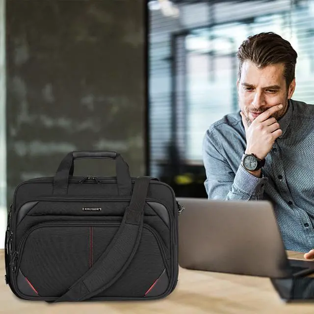 Alt view image 2 of 7 - Laptop Bag 17.3 Inch Premium Laptop Briefcase, Expandable Water Repellent Laptop Shoulder Messenger Bag Durable Computer Case for Business/Travel/Men/Women (Black/Red)