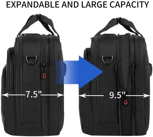Alt view image 3 of 7 - Laptop Bag 17.3 Inch Premium Laptop Briefcase, Expandable Water Repellent Laptop Shoulder Messenger Bag Durable Computer Case for Business/Travel/Men/Women (Black/Red)