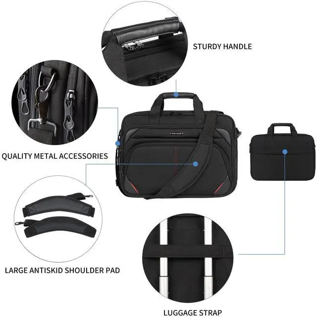 Alt view image 6 of 7 - Laptop Bag 17.3 Inch Premium Laptop Briefcase, Expandable Water Repellent Laptop Shoulder Messenger Bag Durable Computer Case for Business/Travel/Men/Women (Black/Red)