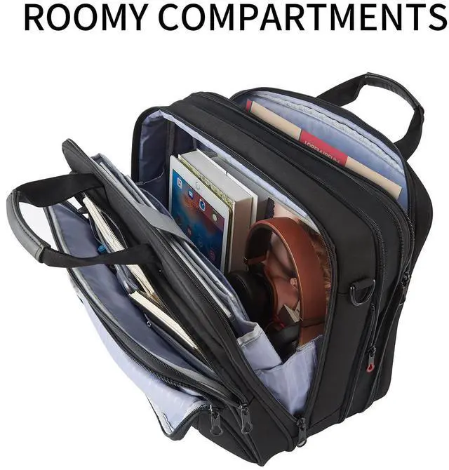 Alt view image 7 of 7 - Laptop Bag 17.3 Inch Premium Laptop Briefcase, Expandable Water Repellent Laptop Shoulder Messenger Bag Durable Computer Case for Business/Travel/Men/Women (Black/Red)