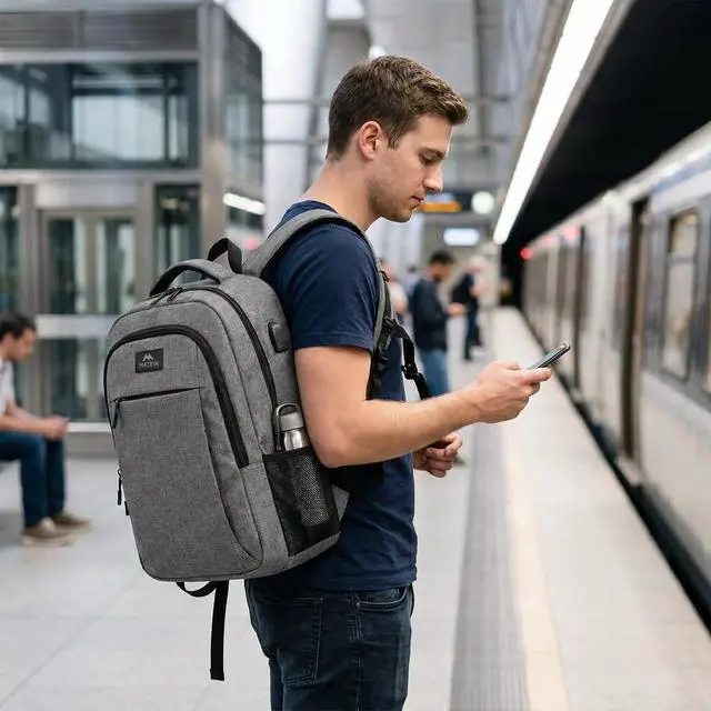 Alt view image 6 of 7 - Extra Large 18.4 Inch Laptop Backpack, Travel Computer Backpack TSA Friendly, Anti Theft College Backpack Flight Approved Business Work Big Bag for Women Men, Grey