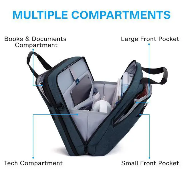 Alt view image 2 of 6 - 17.3 Inch Laptop Bag, Expandable Computer Bag Laptop Briefcase Men Women, Laptop Shoulder Bag, Work Bag Business Travel Office, Dark Blue