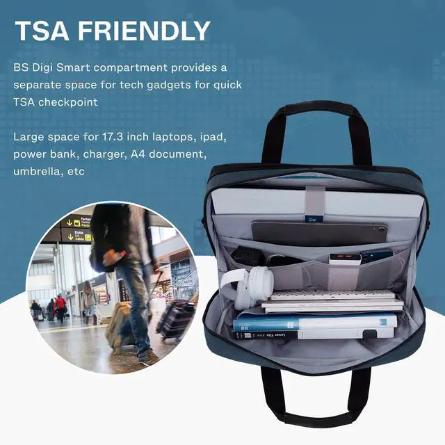 Alt view image 5 of 6 - 17.3 Inch Laptop Bag, Expandable Computer Bag Laptop Briefcase Men Women, Laptop Shoulder Bag, Work Bag Business Travel Office, Dark Blue