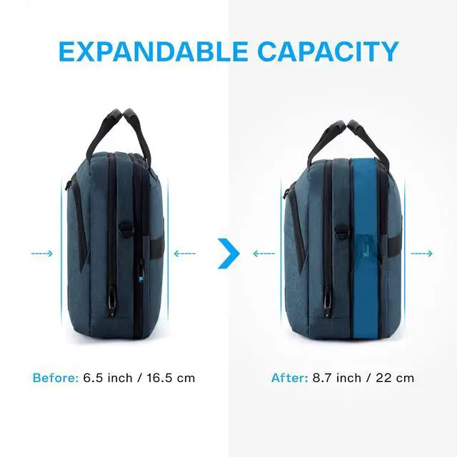 Alt view image 3 of 6 - 17.3 Inch Laptop Bag, Expandable Computer Bag Laptop Briefcase Men Women, Laptop Shoulder Bag, Work Bag Business Travel Office, Dark Blue