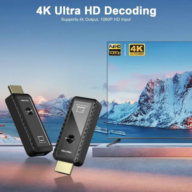 Alt view image 3 of 7 - Wireless HDMI Transmitter and Receiver 328ft/100M, Wireless HDMI Extender Kit, Plug & Play, 4K Decode Support 2.4/5G for Streaming Video and Audio to Monitor from Laptop/Pc/Tv Box, Black